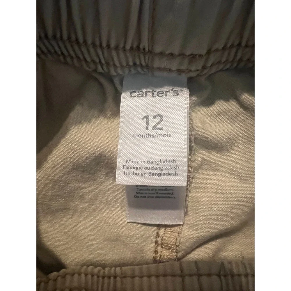 Carters Baby Boy Tan Khaki Cargo Shorts Elastic Waist 12 Months Cotton (0943)